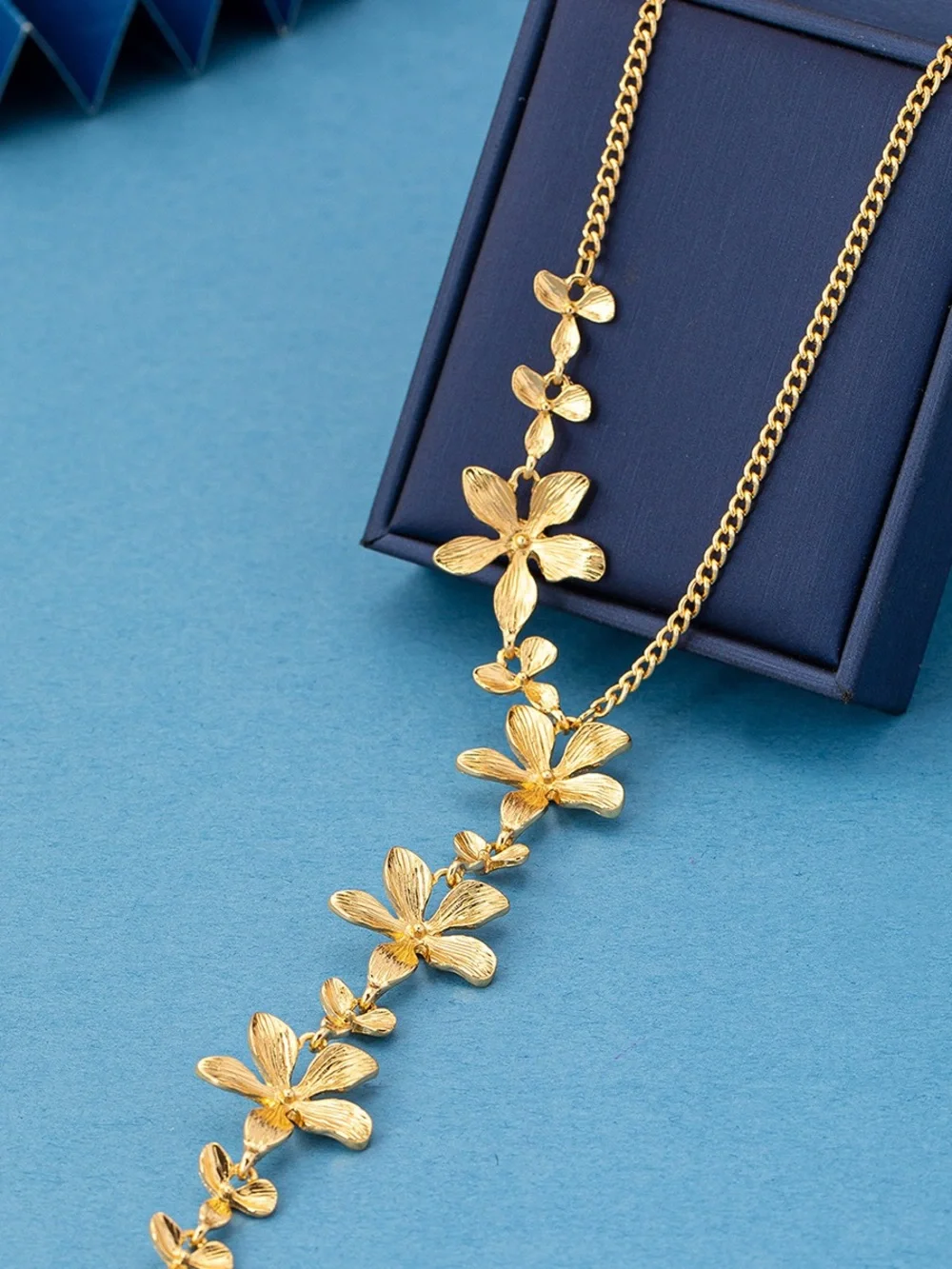 Anthropologie Gold Floral Y-Drop Necklace